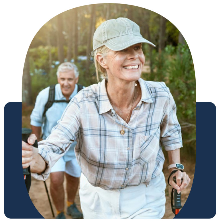 Happy woman hiking in nature