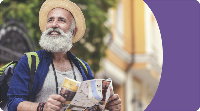 Man on vacation exploring with a map